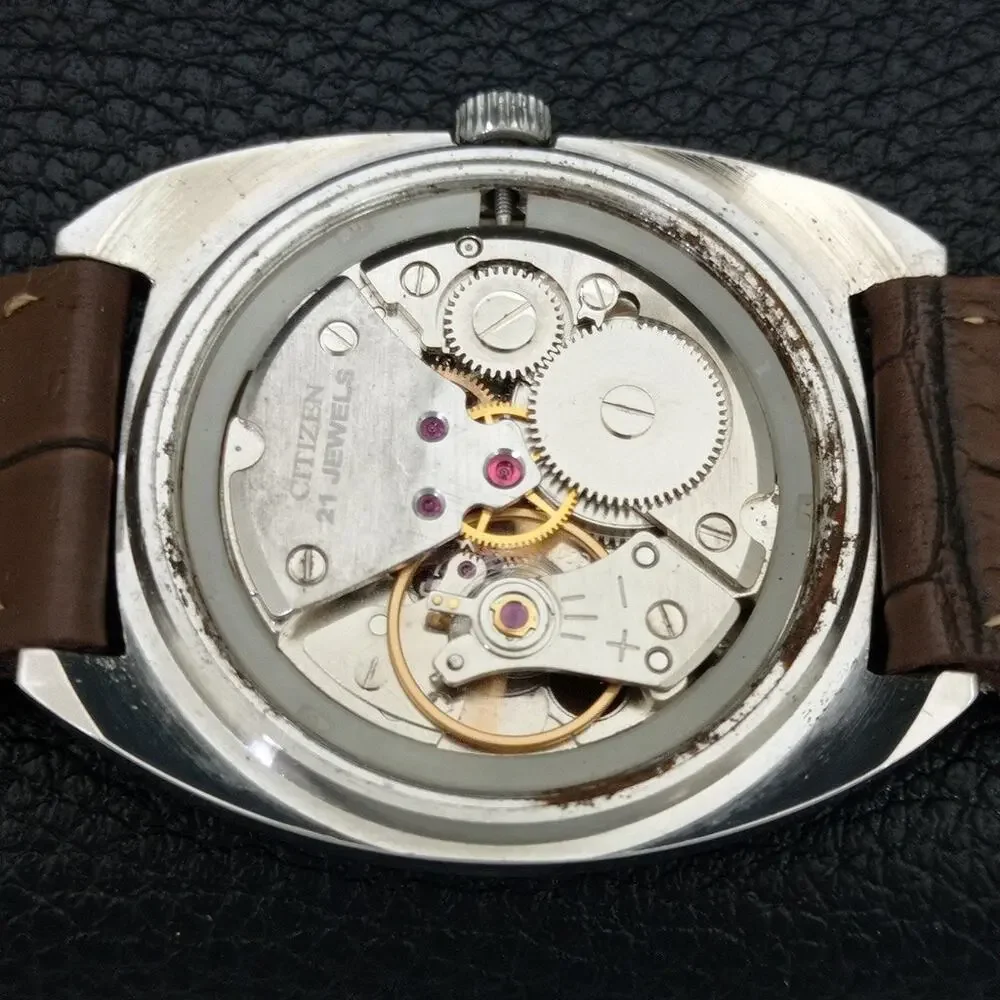 Vintage 1975 Citizen Manual Wound Mens Silver Watch & Silver accents